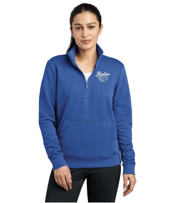 Hopkins Basketball Nike Women's Club Fleece Sleeve Swoosh 1/2-Zip - BLUE