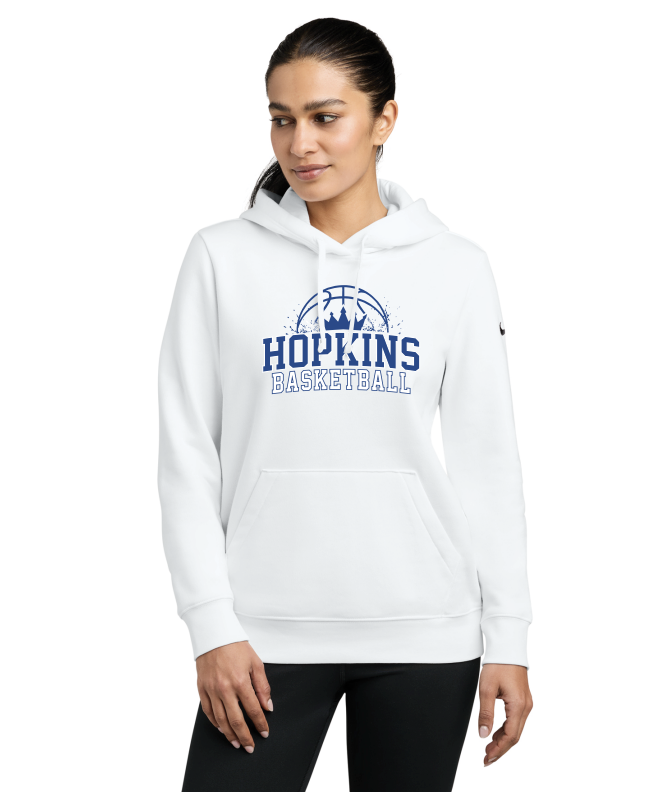 Hopkins Basketball Nike Women's Club Fleece Sleeve Swoosh Pullover Hoodie - WHITE