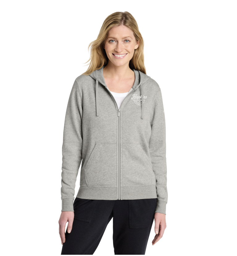 Hopkins Basketball Nike WOMENS Club Fleece Sleeve Swoosh Full-Zip Hoodie - GREY HEATHER