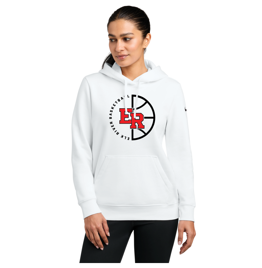 Elk River Basketball Nike Women's Club Fleece Sleeve Swoosh Pullover Hoodie - WHITE