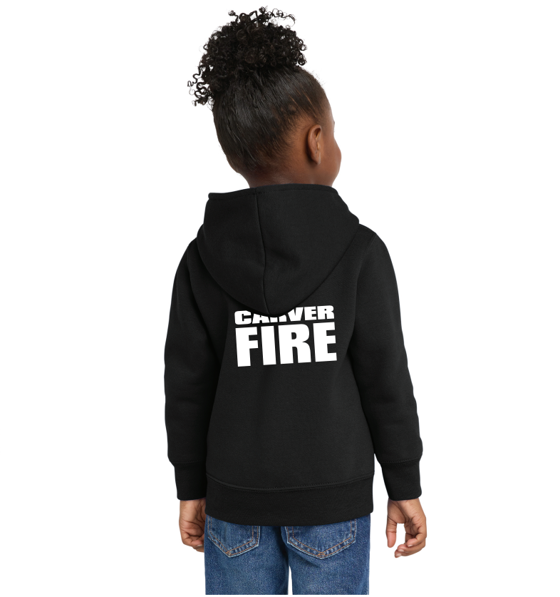 Carver Fire Port & Co® Toddler Core Fleece Full-Zip Hooded Sweatshirt (STACKED TEXT BACK)