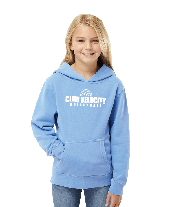 Club Velocity Youth UNISEX Midweight Pigment-Dyed Hooded Sweatshirt - LIGHT BLUE