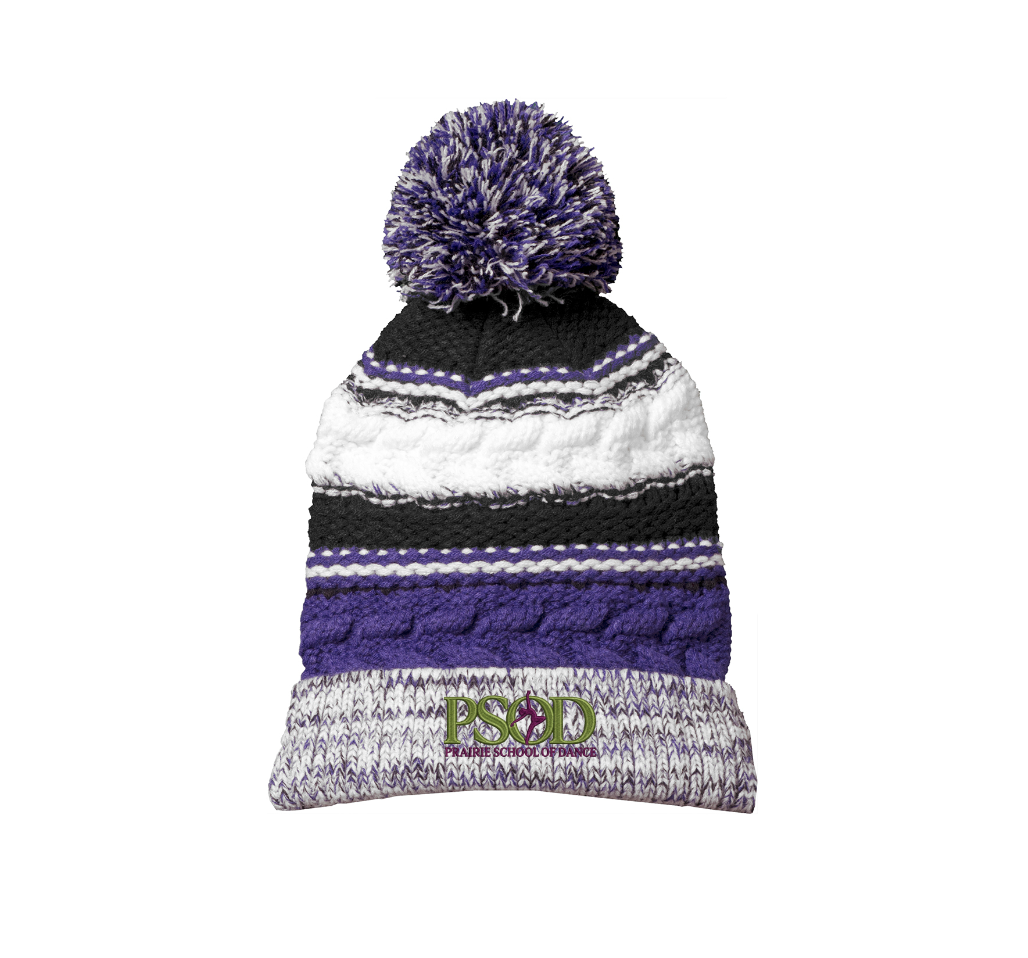PSOD Sport-Tek® Pom Pom Team Beanie - PURPLE/BLACK/WHITE
